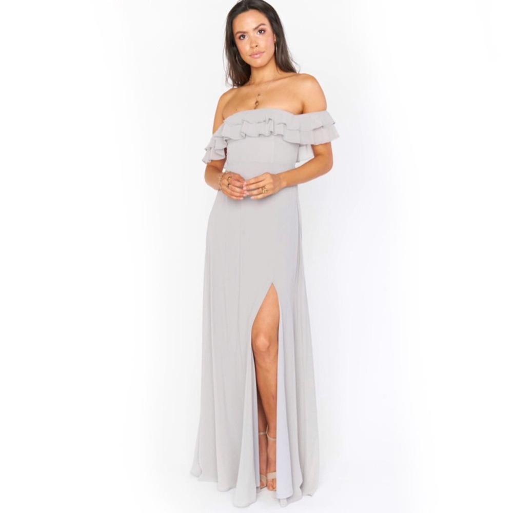 Show Me Your Mumu‎ Emma Ruffle Maxi Dress Dove Grey Chiffon Size Small